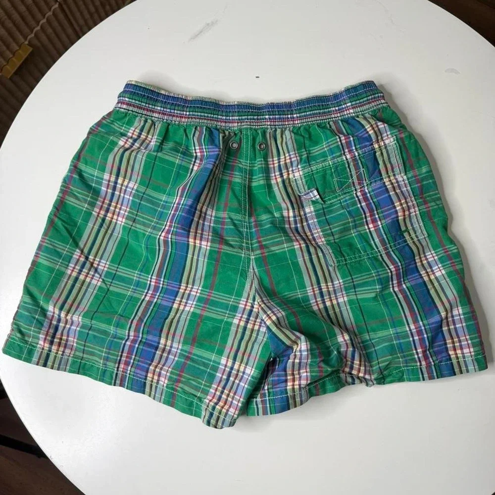 Polo Ralph Lauren Green Plaid Swim Trunks Shorts Men's Small Mesh Lined Preppy